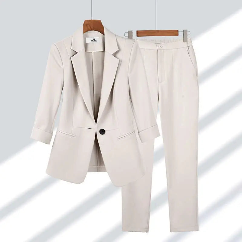 Summer New Thin Jacket Blazer Casual Wide Leg Pants Two Piece Elegant Women's Pants Set Office Outfits Business Clothing