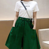 Women High Waist Irregular Knee Length Skirt Pants Office Lady's All-Match Loose Oversize Button Pockets Wide Leg Pants Elegant