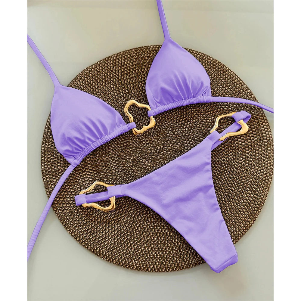 Sexy Halter Micro Bikini Women Swimsuit Solid Swimwear Thong Bikinis Set Brazilian Beach Wear Bathing Suit Biquini Female