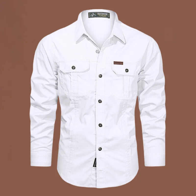 Spring Cotton Cargo Shirt for Men Long Sleeve Multi-Pocket Shirts Outdoor Casual Clothing High-Quality Militar Overshirt