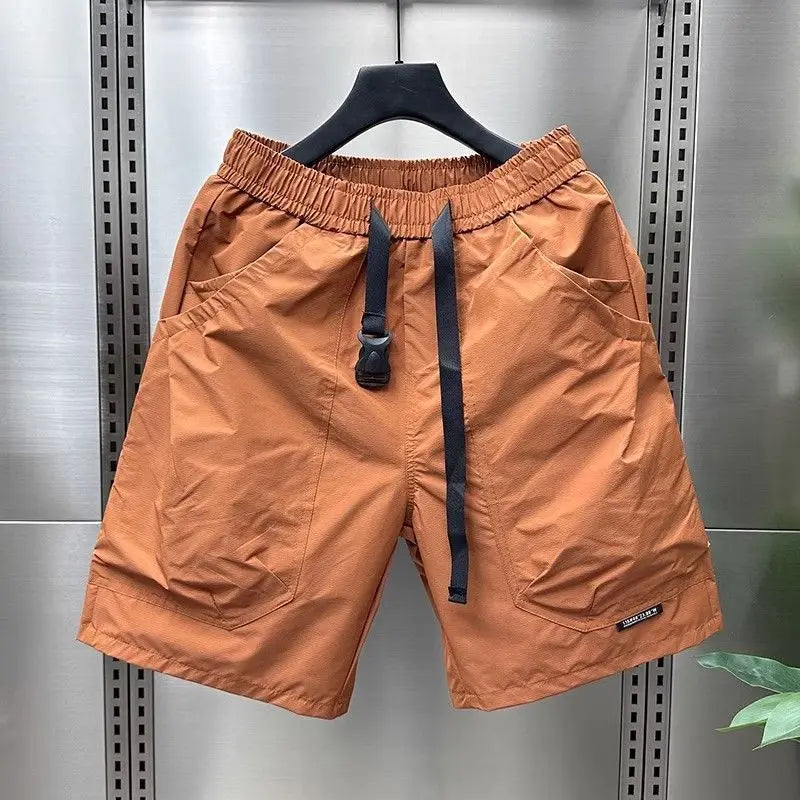 Men's Summer Pocket Zipper Cargo Shorts Trendy Brand Versatile Loose Quick-drying Sports Loose Casual Five-point Beach Pants