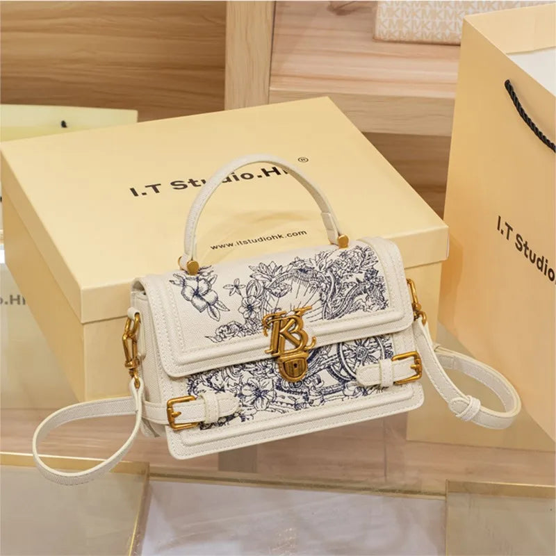 Women's handbag, handbag, women's new high-end texture summer designer single shoulder crossbody embroidered square bag