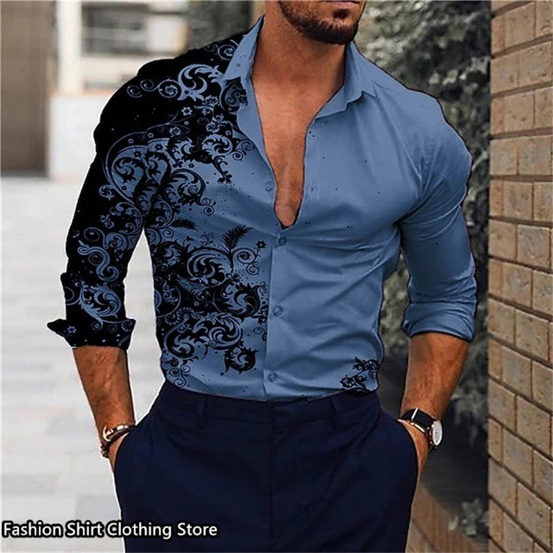 Hot 9 -color men's shirt classic long-sleeved shirt loose style Hawaiian shirt fashion casual shirt oversized