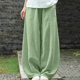 Spring Summer Cotton Linen Style Bloomers Wide Leg Pants Women Vintage Full Length Elegant Pants Solid Elastic Waist S-5XL