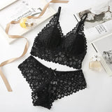 Sexy Lace Women Underwear Set Seamless Wire Free Bra Sets Hollow Out Bra and Panty Sets For Women Embroidery Intimates Lingerie