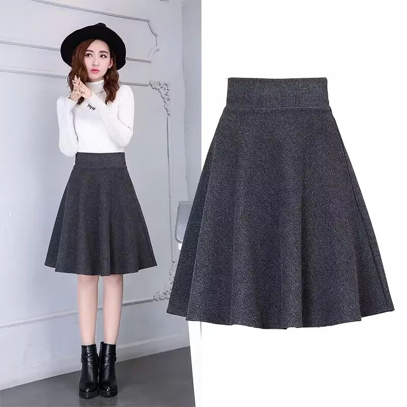 Winter Women Long Woolen Skirt Fashion High Waist Basic Wool Skirts Female Casual Thick Warm Elastic A-Line Maxi Skirts