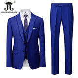 ( Jacket + Vest + Pants ) Boutique Solid Color Men's Official Business Suit Bride's Wedding Dress Party Male Suit