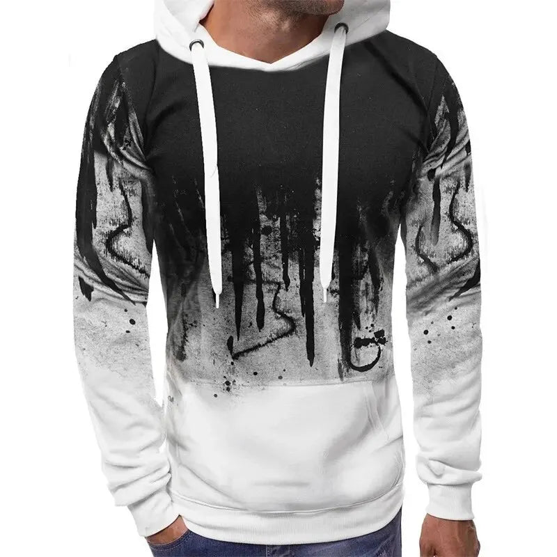 Gradient Print Men's Pullover Hooded Sweatshirt Spring Autumn Daily Fitness Sportswear Fashion Casual Hoodies Loose Clothing