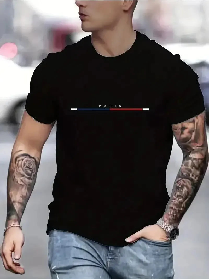 New Digital Print Super Elastic Casual Short-Sleeved Men's Daily Party Home Social T-Shirt Solid Color Vintage Streetwear