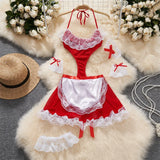 New In Women's Secret Clothes Christmas Red Top Sexy Patchwork Bodysuit Cosplay Erotic Lingerie Winter Strap Pajamas Nightwear