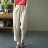 Rimocy Summer Casual Cotton Linen Pants Women Retro Pockets Loose Harem Pants Woman Solid Elastic Waist Trousers Female