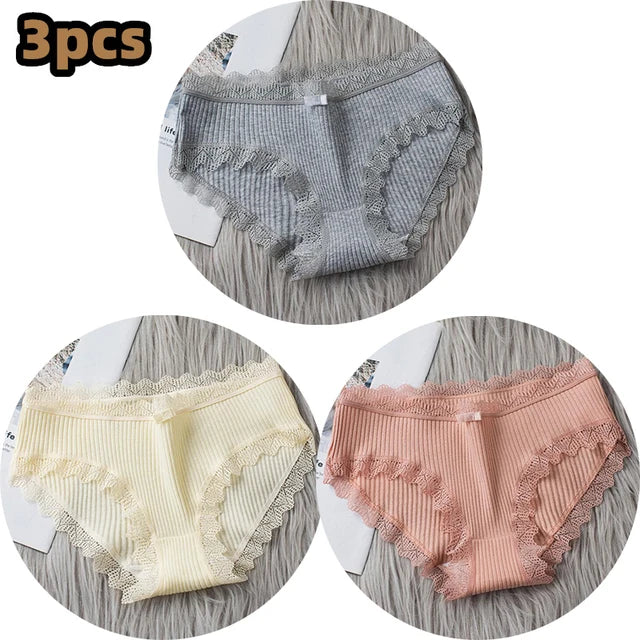 Lingerie Underwear Women Bow New Lace Panties Briefs Low Waist Solid Color Girls Cotton Femal Ropa Interior Femenina K019