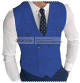 Men's Classic Double Breasted Suit Vest White Notch Lapel Waistcoat for Groomsmen for Wedding