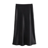 TRAF Woman Satin Skirt Women High Waist Long Skirts For Women Summer Black Midi Skirt Office Elegant Women's Skirts