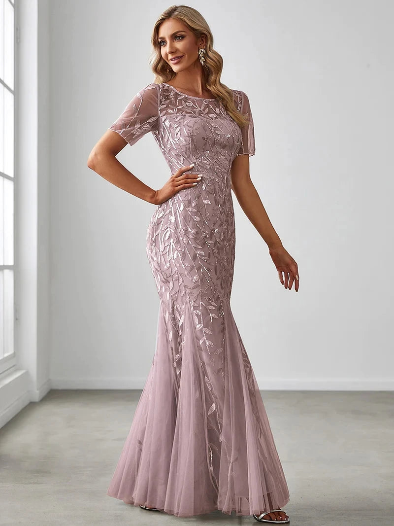 Elegant Evening Dress Sequin Print Fishtail Tulle Dresses for Party 2024 Ever Pretty of Lilac Sequin tulle Bridesmaid Dresses