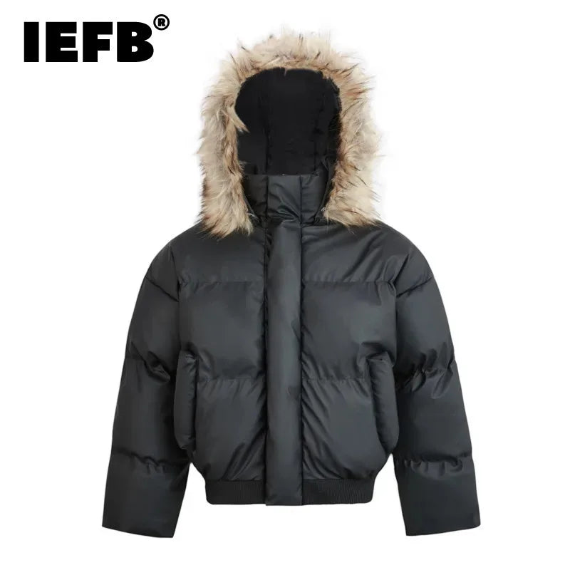 IEFB Winter Spring New Men's Padded Jackets Fur Collar Hooded Detachable Menswear Thickened Solid Color Male Clothing 9C8833