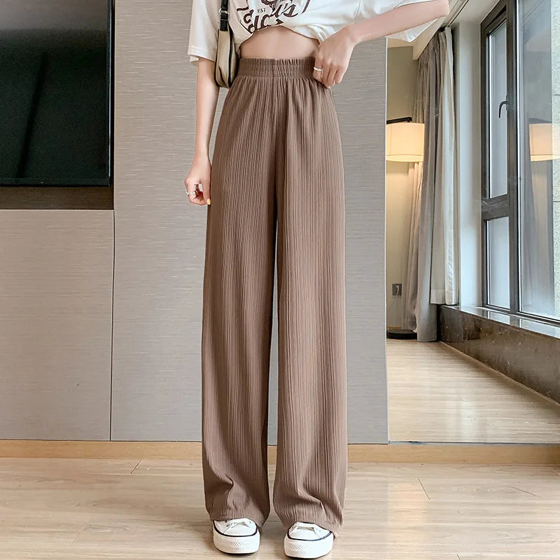 Spring Summer Ice Silk Wide Leg Pants for Women Korean Thin Chiffon High Waist Saggy Loose Straight Casual Fashion Trousers