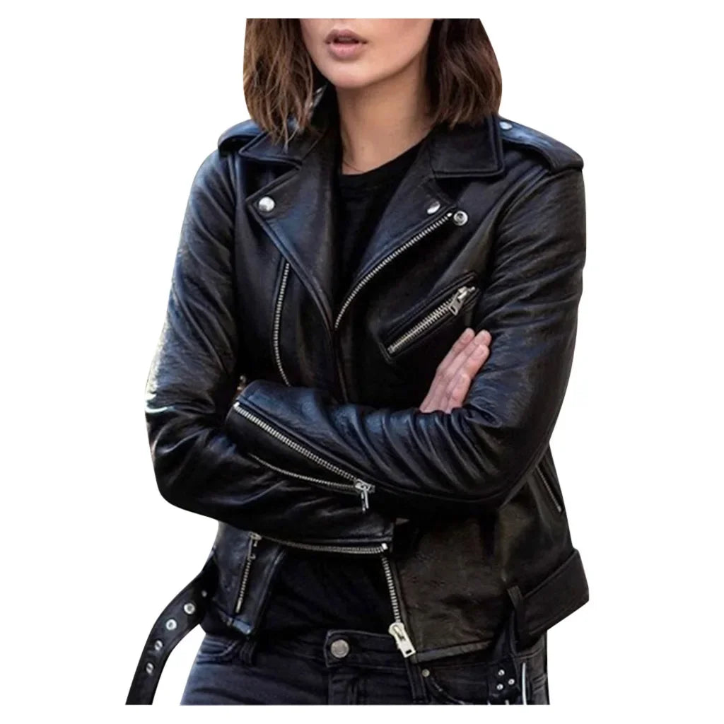 New Autumn Spring Women Short Faux PU Jacket Slim Fashion Punk Outwear Motorcycle Leather Jacket Casual Coat