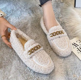 Luxury Sheep Fur Lined Loafers Women Lambswool Shoes Ladies Winter Slip On Furry Flats Cotton Wool Mocasine Femme Barefoot Boots