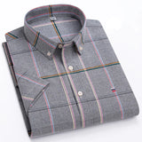 100% Cotton Men Oxford Shirt Short Sleeve Summer Plaid Striped Male Clothes Business Regular Fit Dress Shirt Oversized