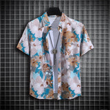 Stripe Men's Shirt Flower 3d Print Shirt Casual Short-sleeved Tops Beach Party Shirts Man Hawaiian Shirt Male Clothes Loose