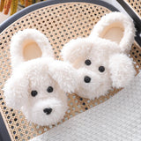 Comwarm Cute Dog Short Plush Slippers For Women Winter Warm Furry Cotton Shoes Couples Home Indoor Bedroom Cozy Slippers