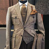 Men's Suit Brown Herringbone Blazer Tuxedos Only Coat Wool Tweed Single Breasted Formal Bussiness/Wedding Prom Jacket