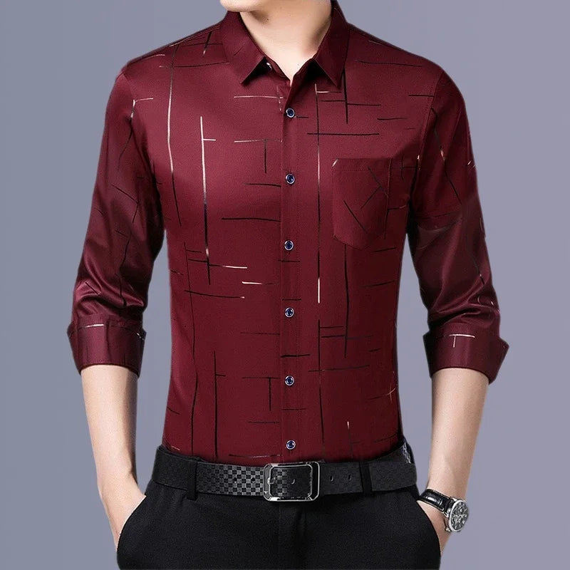 Men's Casual and Fashionable Long Sleeved Printed Shirt, Non Ironing and Wrinkle Resistant Business Top