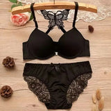 1 Piece Lace Stitching Bra   Panties Front Buckle Push Up Bra  Scallop Trim Panties Lingerie Set  Women's Lingerie Underwear