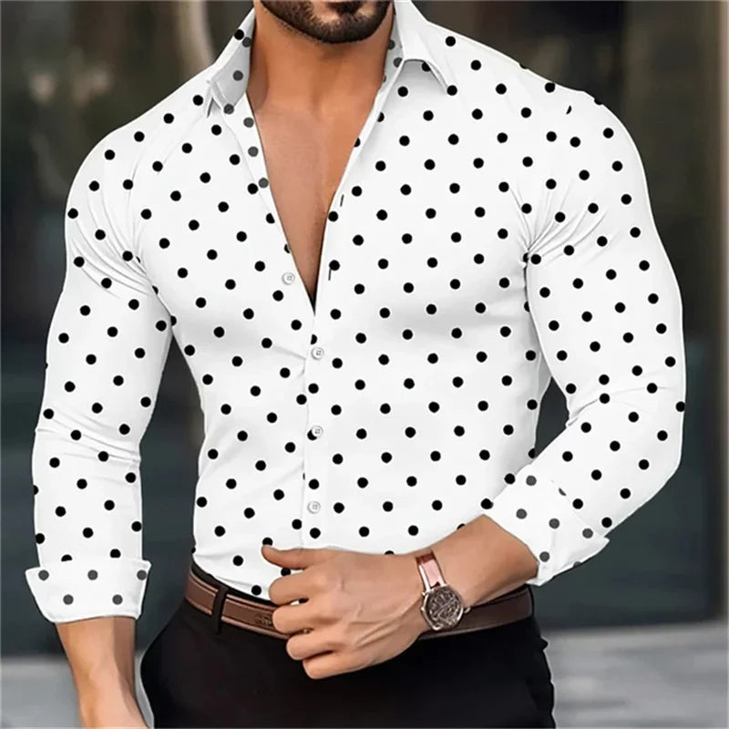 new men's button-down long-sleeved polka dot lapel shirt outdoor street fashion casual breathable comfortable clothing top