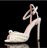 Maogu Women Sandals Fashion High Quality Wedding Shoes Women New Pearls Studs Luxury Peep Toe High Heels Buckle Woman Sandal