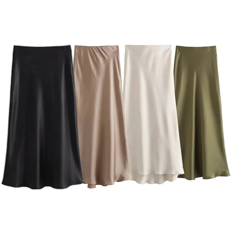 HXAO Satin Solid Skirts Women's Skirt Summer 2024 High Waist Slim Silk Texture Skirts Women's Coquette Elegant Streetwear Skirt