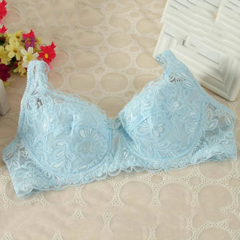 New Sexy Floral Lace Bras Women Summer Thin Push Up Brassiere Solid Color Comfort Breathable Underwear Female Fashion Lingerie