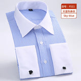 Men's Classic French Cuffs Social Dress Shirt Formal Business Standard-fit Long Sleeve Wedding Party Office Work White Shirts