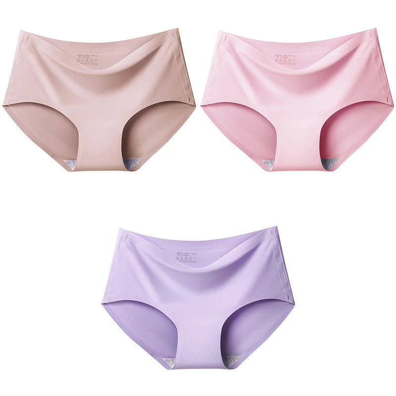 AOTOLK 3Pcs/Set Large Size XXL Seamless Women Panties Mid-waist Briefs Female Breathable Underwear Ice silk Crotch Lingerie