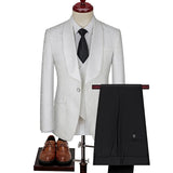 Spring New Men's (suit + Vest + Trousers) British Style Business Casual Three-piece High-density Jacquard Wedding Dress