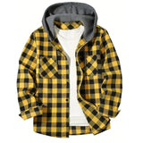 Men's Shirts Classic Plaid Casual Button Down Hooded Long Sleeved Double Pockets Shirt Hoodie Flannel Jacket Spring Autumn Tops