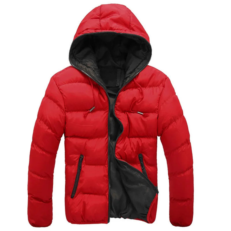 Men's Casual Jacket Cotton Parka Coat Autumn Winter Thin Hooded Cotton Padded Jacket Windproof Outdoor Travel Outwear