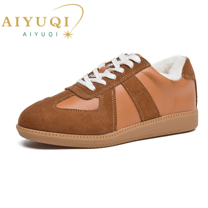 AIYUQI Women's Sneakers New Genuine Leather Ladies Moral Training Shoes Casual Spring Flat Shoes Women