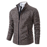 Autumn And Winter New Jersey Men's Casual Sports Coat Solid Color Stand Collar Wweater Grab Fleece Warm Zipper Cardigan