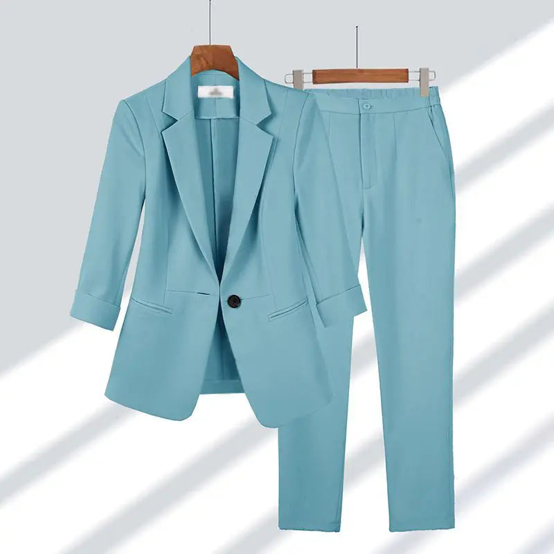 Summer New Thin Jacket Blazer Casual Wide Leg Pants Two Piece Elegant Women's Pants Set Office Outfits Business Clothing