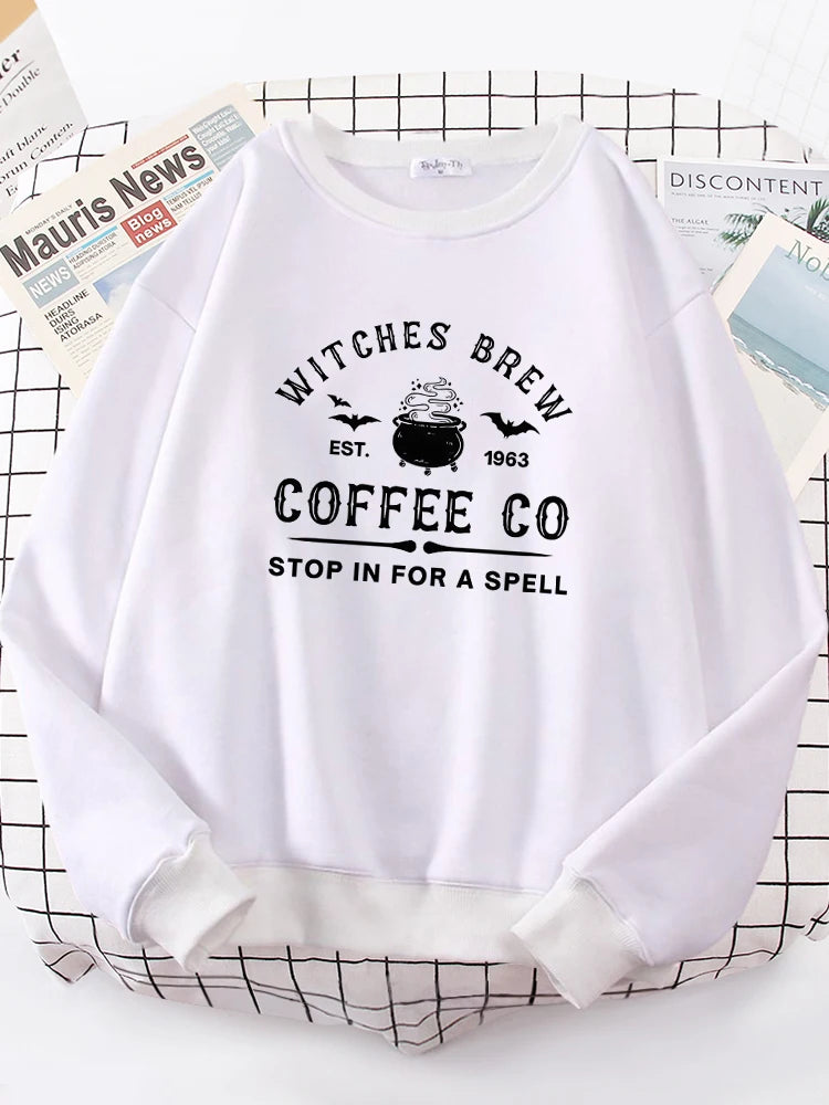 Witches Brew Coffee Letter Printing Simple Solid Color Letter Printing Womens Sweatshirts Long Sleeves Warm Pullover Clothes