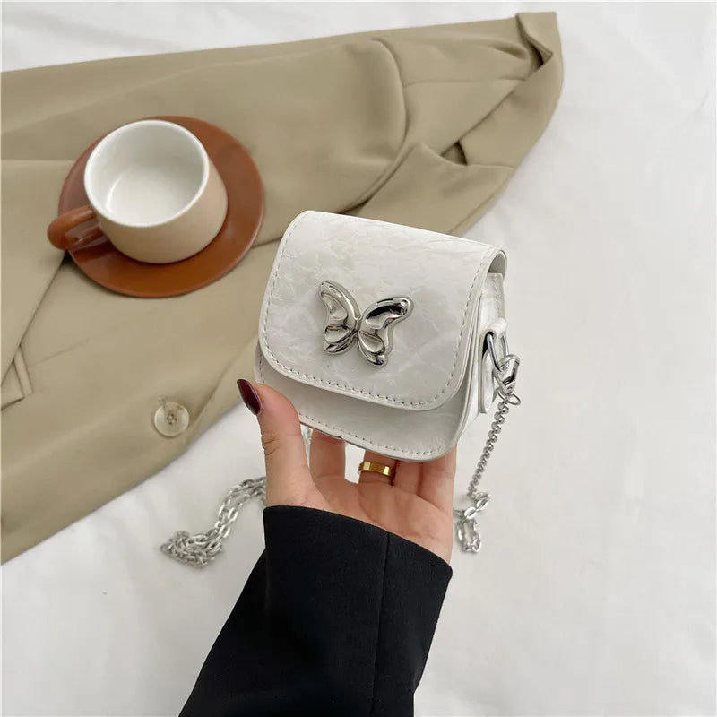 Women' Small Square Bag Butterfly Chain Shoulder Crossbody Bag Mini Lipstick Bag Simple Trendy Saddle Bag Female Exquisite Purse