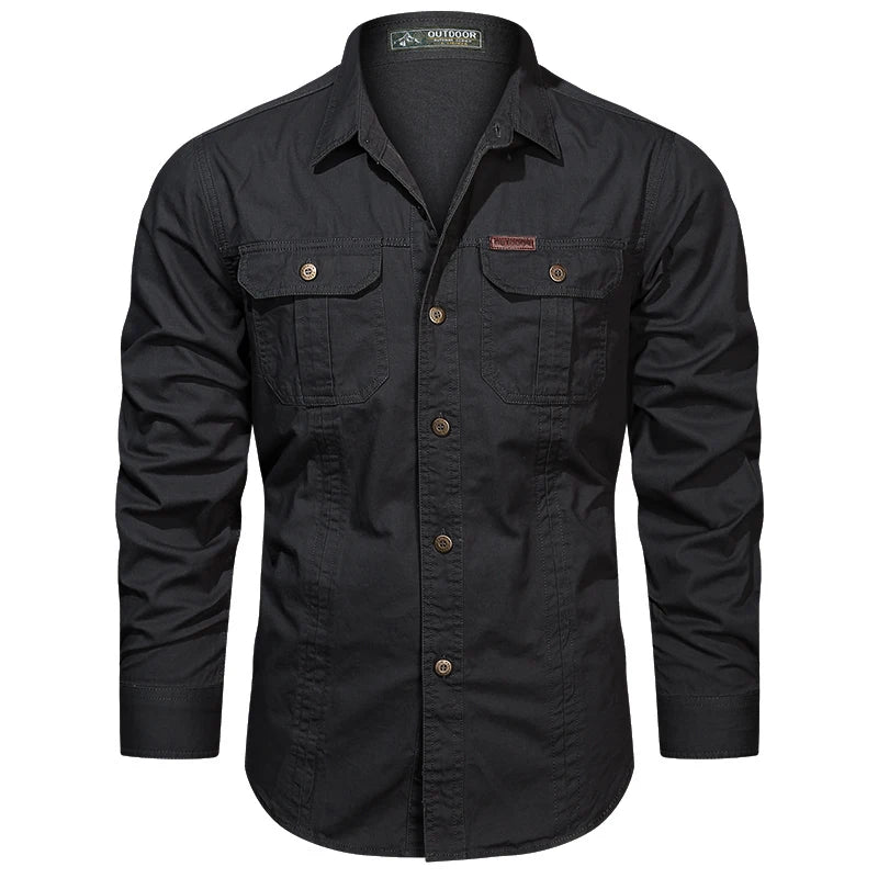 Spring Cotton Cargo Shirt for Men Long Sleeve Multi-Pocket Shirts Outdoor Casual Clothing High-Quality Militar Overshirt