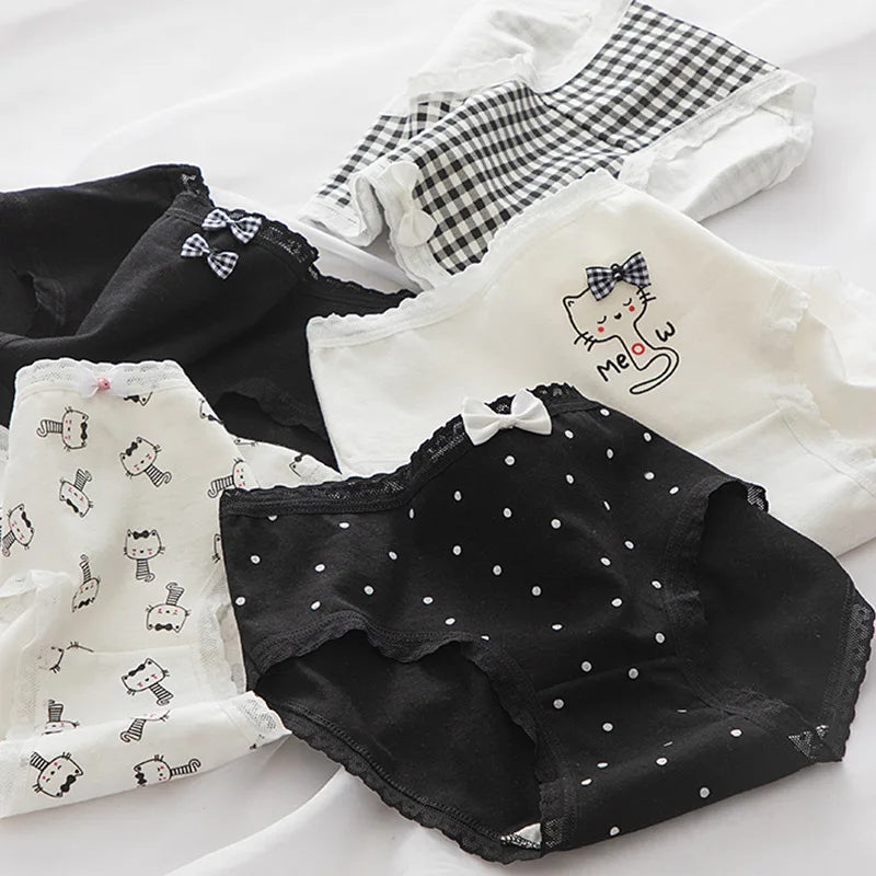 5Pcs/Set Cartoon Cute Bear Cotton Women Panties Breathable Underwear Girls Briefs Mid Waist Soft Female Intimates Sexy Lingerie