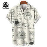 Men's Short Sleeve Shirt Summer Fashion Nautical Compass Anchor Printed Tops Men's Casual Loose Shirts