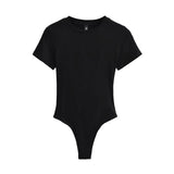 Summer Short Sleeve O-neck Bodysuits Women Knits Stretchable Slim 14 Colors Basic Top Jumpsuits