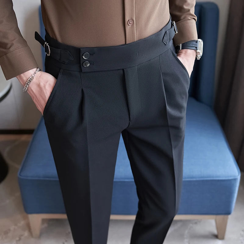 QJ CINGA New Grey Men's Woolen Pants, Autumn/Winter Thick Trousers Men, Slim Business Pantalones Hombre Fashion Slacks