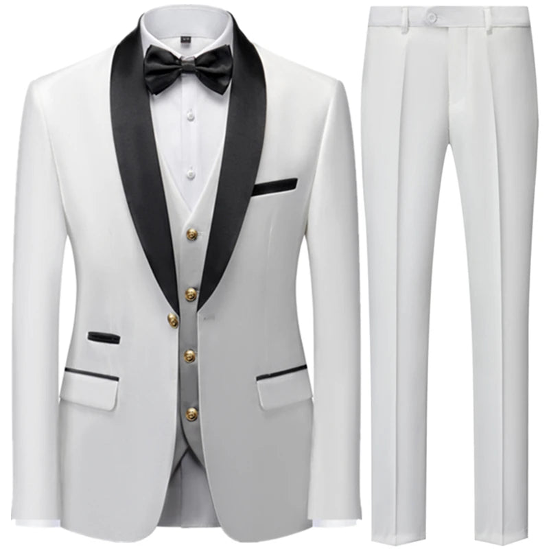 New Costume Clothing Luxury Party Stage Men's Suit Groomsmen Regular Fit Tuxedo 3 Peice Set Jacket+Trousers+Vest Blazers Pants