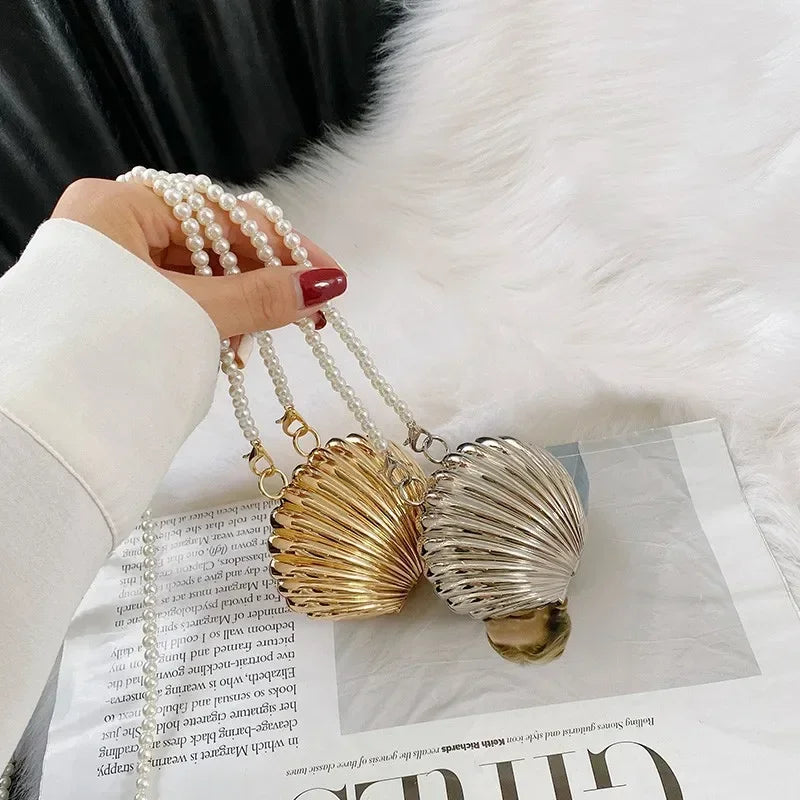 New Summer Lipstick Bags for Women Fashion Pearl Mini Purse Crossbody Bag High Quality Gold Shell Bag Designer Shoulder Bag